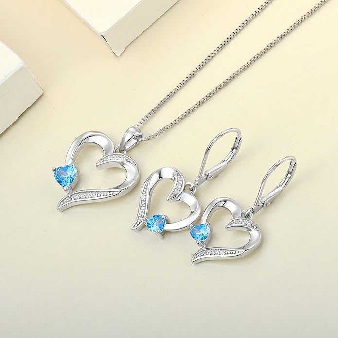 YL Heart Dangle Earrings 925 Sterling Silver Drop Earrings Birthstone Leverback Jewelry for Women