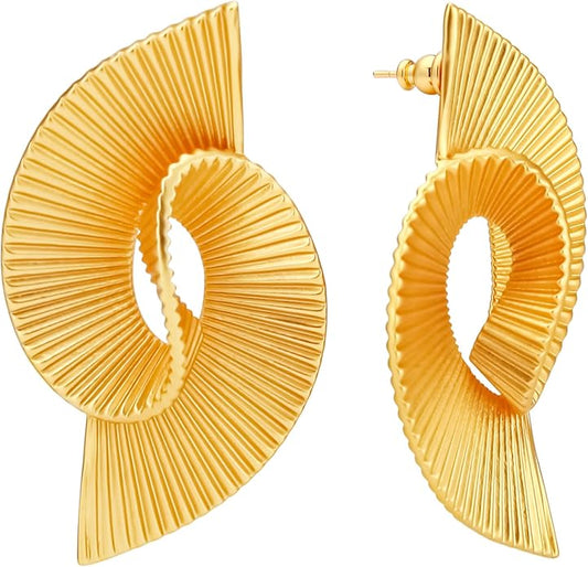 18K Gold Dangle Earrings, Suitable for Women Earrings, Thick and Sturdy, Fashion Jewelry, Exaggerated Earrings,Striped Twist Earrings，Trendy Jewelry Gifts.