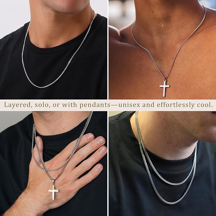 3mm Cuban Link Chains for Women Men, s925 Sterling Silver Plated Necklace Curb Chain 14, 16, 18, 20, 22, 24 Inch