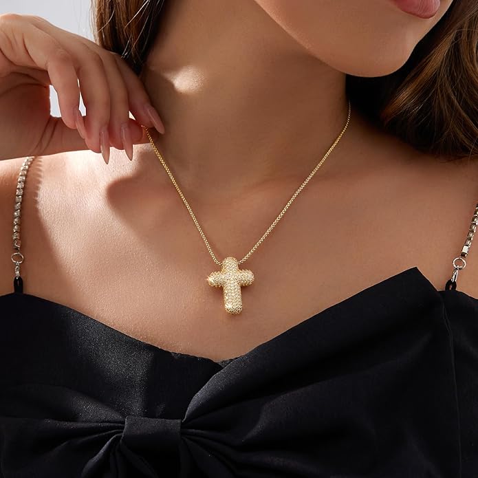 Partm Gold Cross Necklace for Women 14K Plated Dainty Pendant Cross Chain Faith Crucifix Choker Baptism Necklace for Women Trendy Religious Jewelry Hypoallergenic