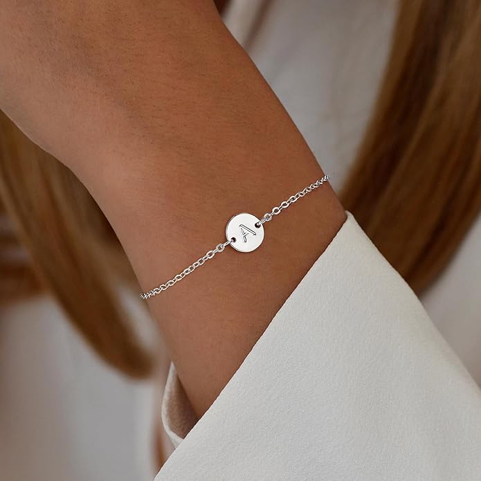 Ursteel Gold Initial Bracelet for Women Trendy - Personalized A-Z Letter Cute Bracelet for Women, Dainty Gold Coin Disc Womens Jewelry Gifts