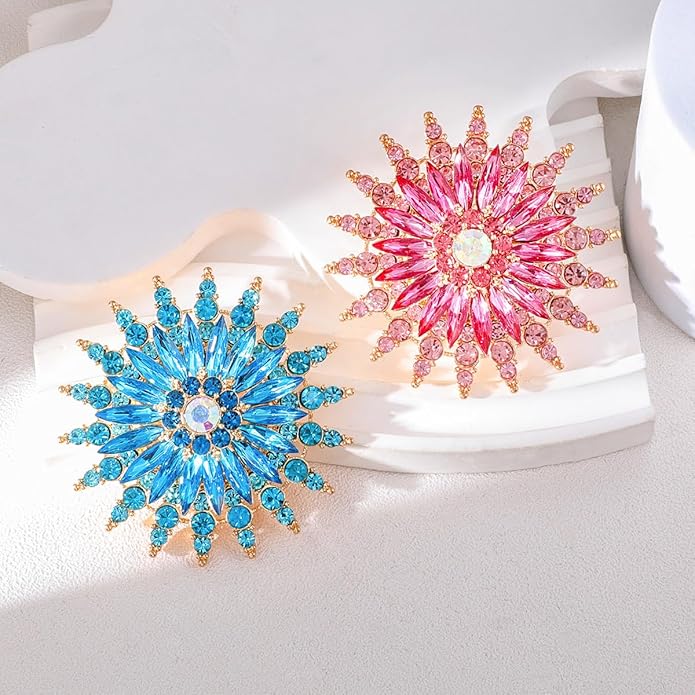 Large Crystal Flower Brooch Pin for Women Red purple pink green Rhinestone Flower Lapel Pin Wedding Party Birthday Dance Banquet Dress Suit Ceremony Clothes Hat Bag Accessories Jewelry