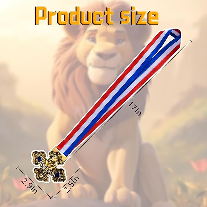 codree 2 Pcs Lion Courage Medal Pin Badge, Halloween Lion Badge Courage Spirit Medals, Courage Award Medals Prize Gift with Neck Ribbons for Women Men Costume Accessory