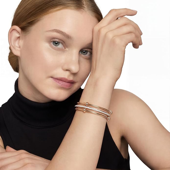 Musishiyu Gold Bracelets for Women Stacking Bangle - 18K Mixed Metal Tri-Color Rolling Interlocking Bands, Cubic Zirconia Fidget Anxiety Jewelry, Valentine's Galentine's Day Gifts (Love, Loyalty, Friendship)