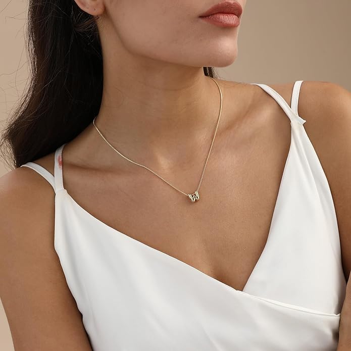 Bubble Gold Letter Necklace for Women, 14k Gold Plated Balloon Initial Necklace, Dainty Gold Necklace for Women, Personalized Bubble Pendant Name Necklace, Fashion Accessories Trendy Jewelry