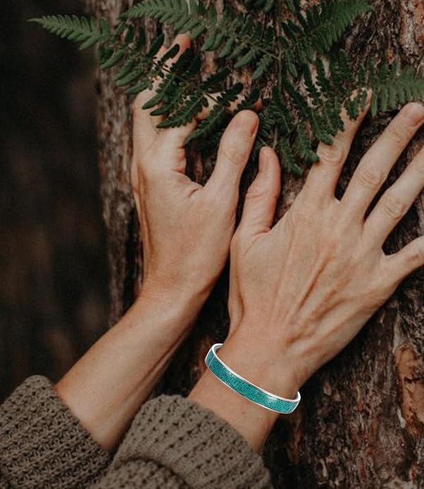Genuine Turquoise Boho Bracelet for Women, Sterling Silver Adjustable Bangle Cuff Native American Gemstones Jewelry, Fit for 6.5 7 7.5 Inches