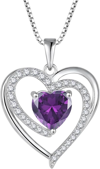 FJ Love Heart Necklace for Women 925 Sterling Silver Birthstone Pendant Anniversary Birthday Jewelry