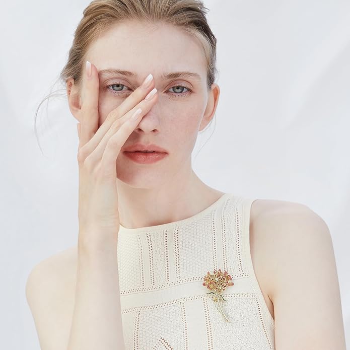 Irises Flower brooches and pins for women, Hand-driping Oil brooch pins inlaid with artificial crystals, SHE'S FREE STYLE JUST FOR YOU Green leaf safety pins enameled jewelry pins and brooches