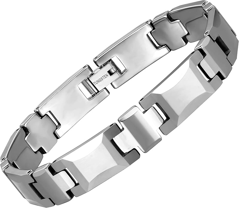 Urban Jewelry Men’s Tungsten Carbide Link Bracelet Collection – 8.3–8.5" Length, 10 mm Heavy Chain, Cross, Track, Box & Wheat Styles, Scratch & Tarnish Resistant, Secure Snap‑Lock, Gift Box