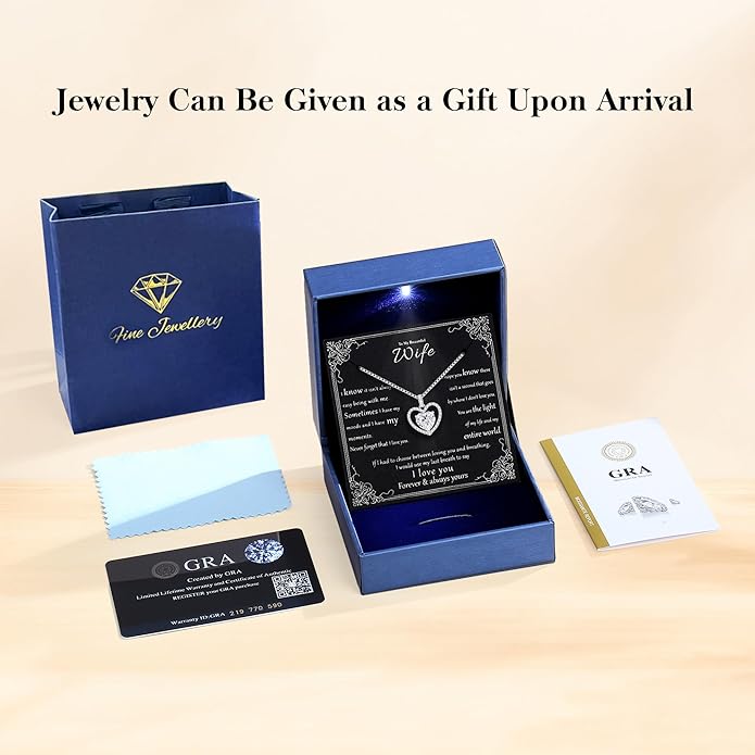 2CT Moissanite Heart Necklace for Women Wife in Gift Box,S925 Sterling Silver Jewelry for Women,Anniversary Birthday Present for Wife Her Girlfriend,18K Gold/White Gold Filled