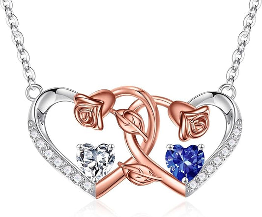 Iefil Chrismas Gifts for Wife - 925 Sterling Silver Rose Birthstone Necklace, Stocking Stuffers for Women Wife Girlfriend Mom