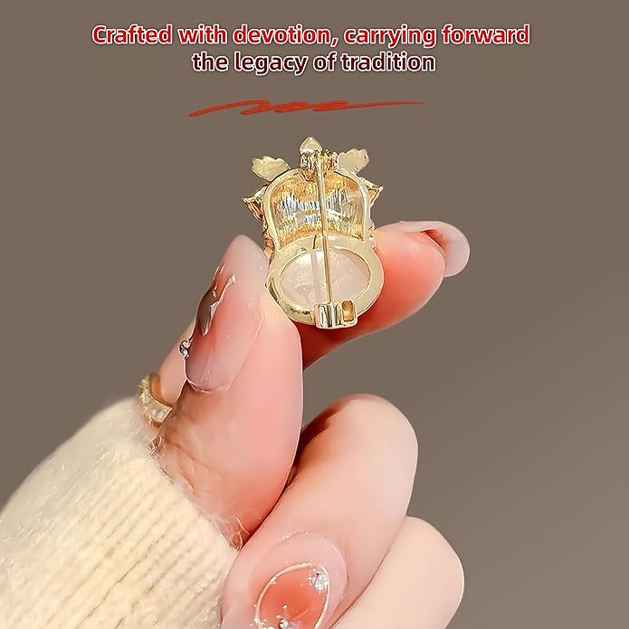 Chinese Lion Dance Brooch, Vintage Enamel Floral & Cat Eye Pearl Adjustable Lapel Pin for Women & Men – Traditional Asian Style Awakening Lion Brooch for Jacket, Blazer, Scarf, Qipao, Wedding, Festival Gift (Gold/Red/Blue)