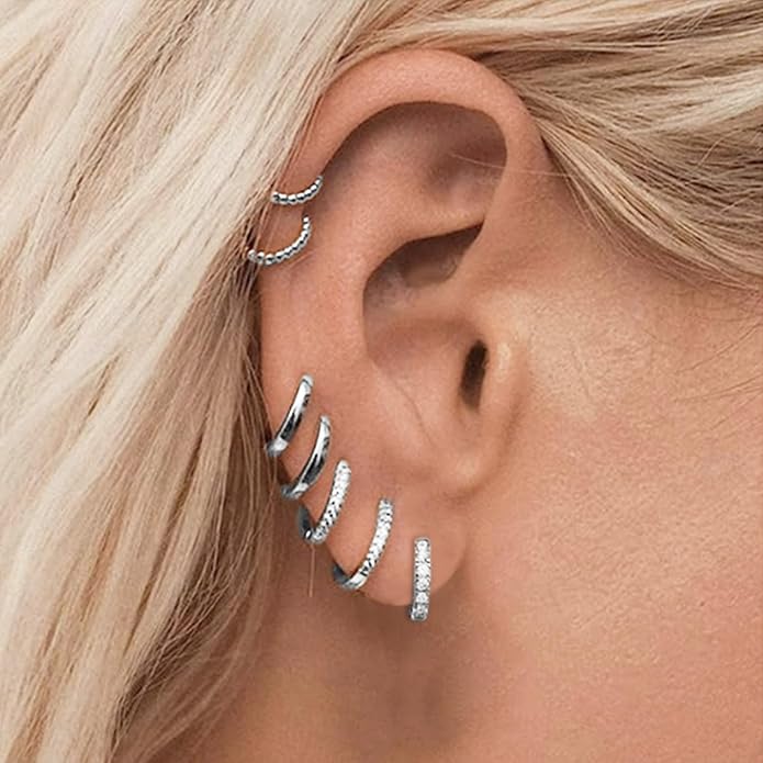 micuco 3 Pairs Small Hoop Earrings Set for Women, 14K Gold Plated Huggie Hoop Earrings for Men, Tiny Cartilage Hypoallergenic Earring Set