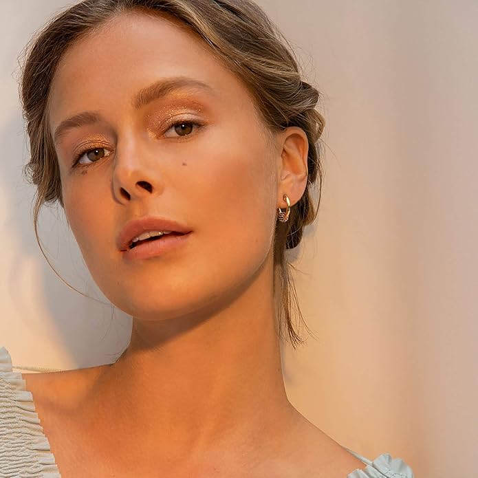 Gold Huggie Hoop Earrings 14K Gold Plated Dainty Chunky Thick Hoop Diamond Cubic Zriconia Inlay Sleeper Tiny Delicate Boho Beach Simple Hypoallergenic Jewelry Gift for Her