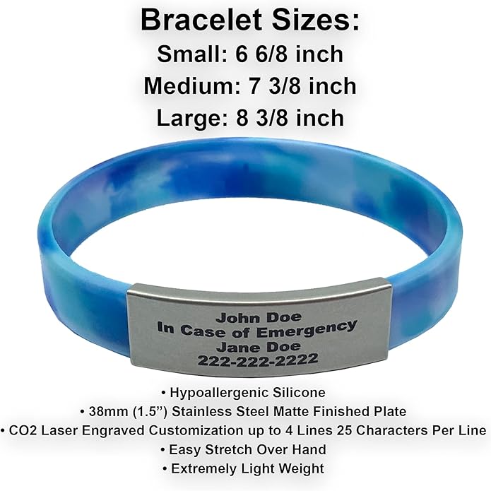 Personalized Medical Alert Bracelet for Men & Women – Custom Engraved Waterproof Silicone Wristband with Stainless Steel ID Plate – Medical ID Bracelet for Allergies, Conditions, ICE Info & Emergency Card