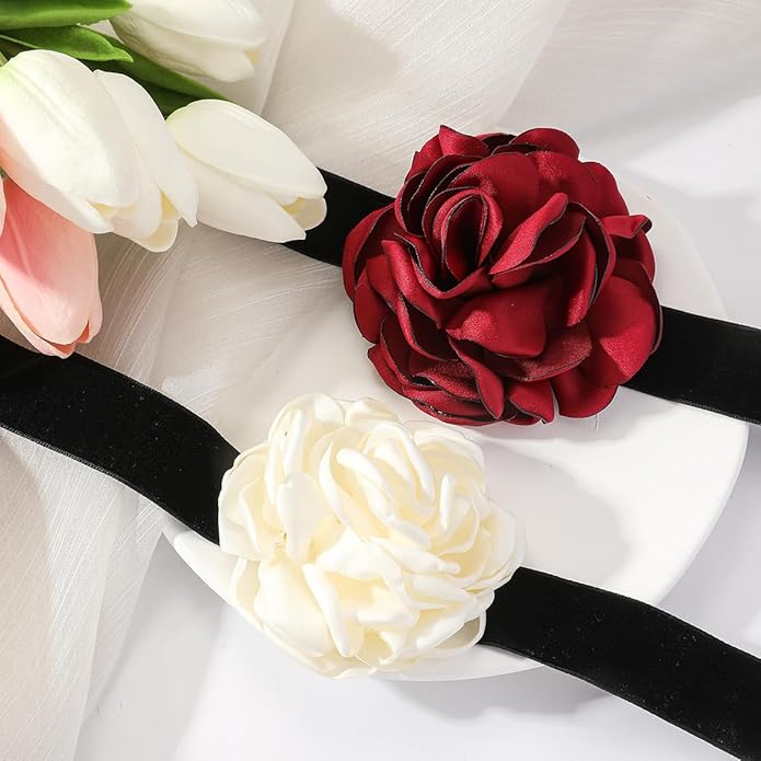 Flower Choker Necklace for Women Vintage Rose Flower Necklace Velvet Ribbon Camellia Floral Choker Necklaces Elegant Summer Necklace Jewelry for Retro Weddings 90s Costume Parties Holiday