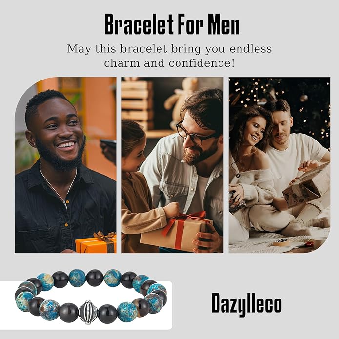 3pc Mens Beaded Bracelets Silver Stainless Steel Chain Bracelet for Men Handmade Braided Bracelet Sets Jewelry Gifts for Men