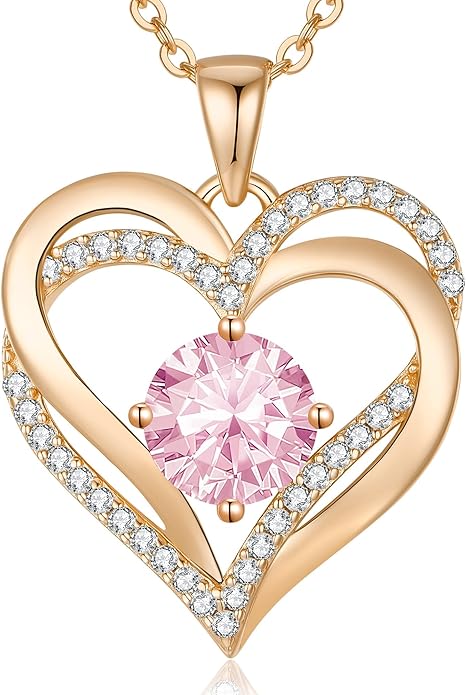 LOUISA SECRET Love Heart Birthstone Necklaces for Women, Birthday Gift for Girlfriend, Anniversary Jewelry Gift for Wife Her, 925 Sterling Silver Women Pendant Necklace, Mother's Day Christams Gift