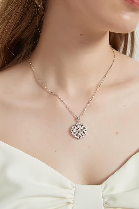 THELANDA Genuine Moissanite Sterling Silver Vintage Classic Clover Cross Flourish Pendant Necklace, Adjustable 18-20 Inch Chain with Lobster Clasp, Elegant Jewelry Gift for Women