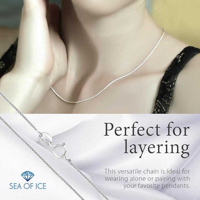 SEA OF ICE Italian Spiga Wheat Chain Necklace – Silver Chain Necklace for Women and Men – 925 Sterling Silver Spring Ring Locked Jewelry Chain – Multisize Silver Chain Unisex