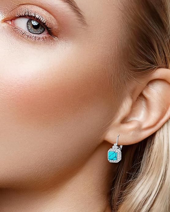 BDL Genuine Turquoise Jewelry for Women, Sterling Silver Earrings and Necklaces for Women, Leverback Dangle Drop Earrings Jewelry…
