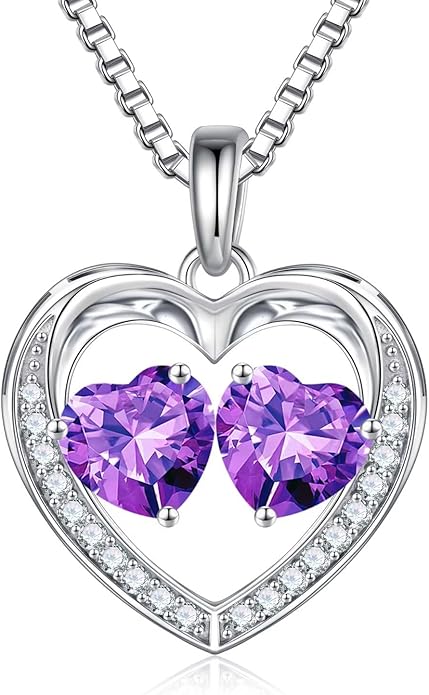 Iefil Christmas Gifts for Women Wife - 925 Sterling Silver Heart Birthstone Necklace, Anniversary Birthday Gifts for Women Wife Girlfriend Mom, Birthstone Jewelry Gift for Her