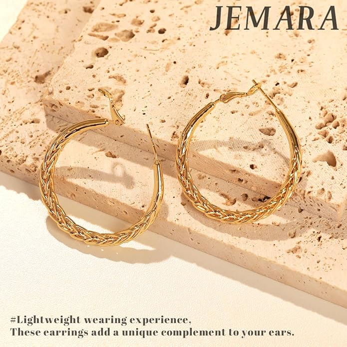 Silver Hoop Earrings for Women Trendy Hypoallergenic 925 Sterling Silver Post Hoop Earrings Lightweight Thick Twisted Large Silver Hoop Earrings 30/40/50MM