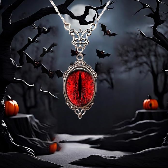 Gothic Vampire Necklace Vintage Stardust Crystal Cameo Pendant Necklace Punk Style Vampire Pendant Oval Necklace Satanic Demon Red Pendant Necklace Jewelry