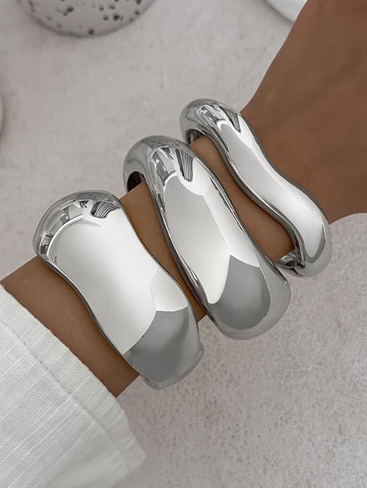 Chunky Gold Bangles Bracelets for Women Trendy Stack Statement Bangle Irregular Cuff Bracelets Fashion Jewelry Gift