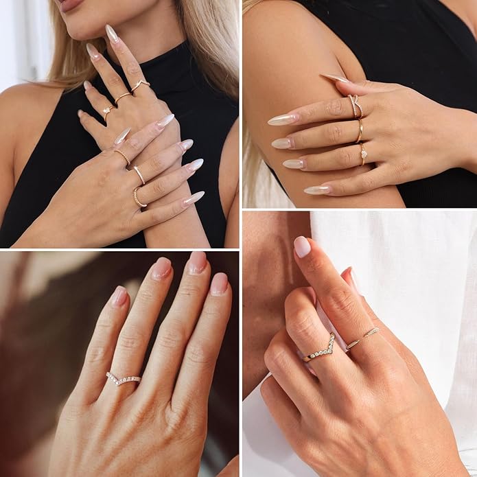 FAXHION Gold Rings for Women Non Tarnish, 14k Gold Plated Stacking Cubic Zirconia Thumb Ring Set, Dainty Gold Knuckle Women Rings Set Size 5 6 7 8 9 10