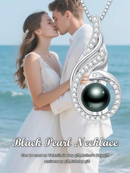 KANNSOAR Tahitian Black Pearl 18K White Gold Plated Sterling Silver Heart/Infinity/Four Leaf Clover Pendant Necklace Jewelry Gifts for Women Wife Mom Girlfriend Wedding Birthday Anniversary Christmas