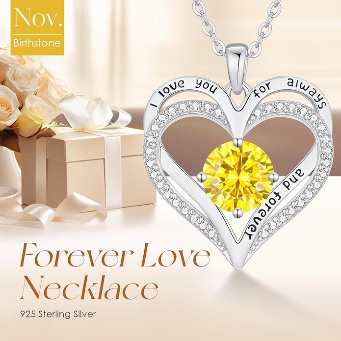 LOUISA SECRET Love Heart Birthstone Necklaces for Women, Birthday Gift for Girlfriend, Anniversary Jewelry Gift for Wife Her, 925 Sterling Silver Women Pendant Necklace, Mother's Day Christams Gift