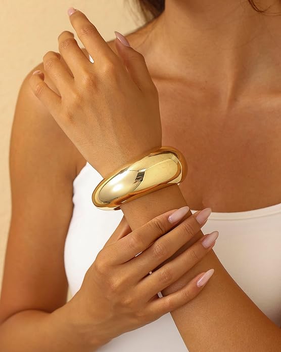 Bangle Bracelets for Women | 14K Gold Plated Trendy Wide Bracelets | Hinged Arm Cuff Bangles Chunky Bracelet for Women