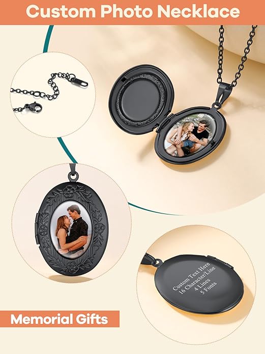 Supcare Locket Necklace That Holds Pictures-Engraved Photo Pendant Custom Jewellery Gifts for Men Women (with Jewellery Gift Box)