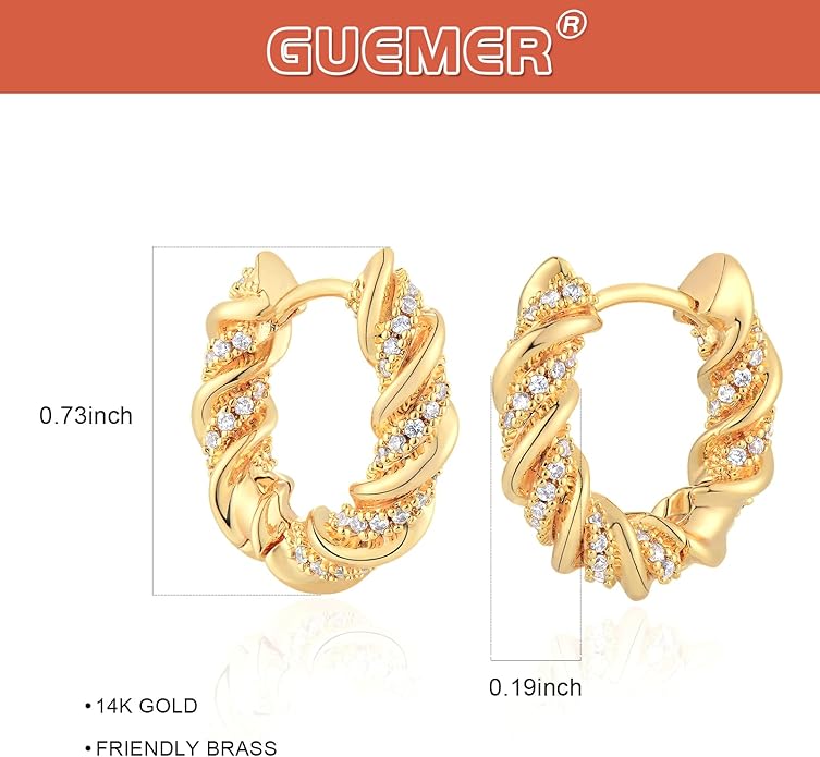 Gold Huggie Hoop Earrings 14K Gold Plated Dainty Chunky Thick Hoop Diamond Cubic Zriconia Inlay Sleeper Tiny Delicate Boho Beach Simple Hypoallergenic Jewelry Gift for Her