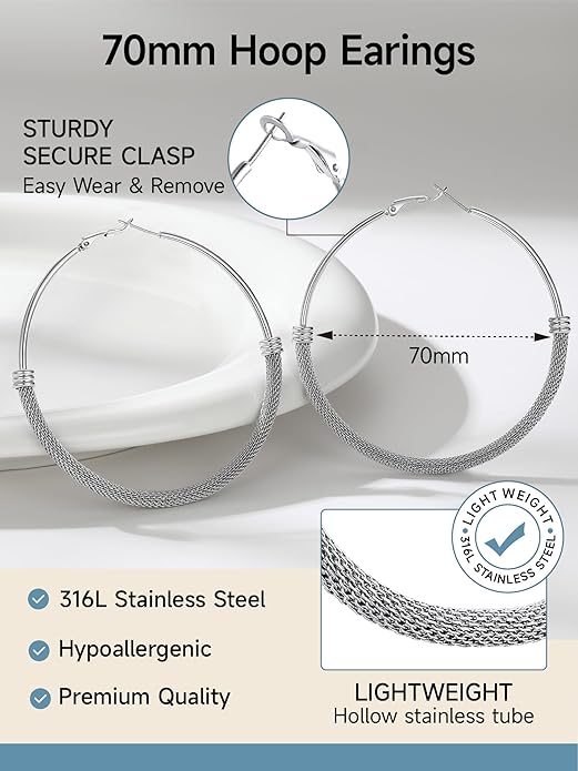 PROSTEEL 30/40/60/80/100mm Chunky Hoop Earrings For Women Gold Plated/Black Stainless Steel Hoops Earrings Statement Jewelry
