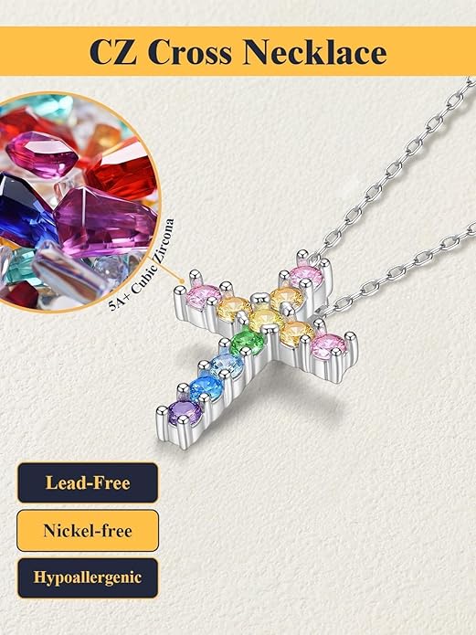 U7 Cross Necklace for Women,Silver/14K Gold Large or Small Cross Necklaces with CZ Diamond,Faith Birthday/Christmas Gift for Her Women Mother Daughter Grandmother