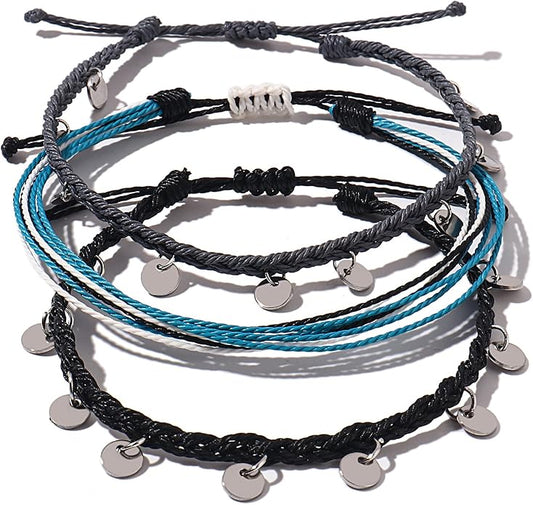 FANCY SHINY String Ankle Bracelets Waterproof Rope Anklets Braided Beach Boho Coin Anklets Cute Friendship Foot Jewelry for Women