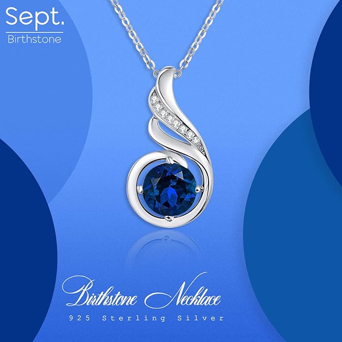 TANGPOET Birthstone Gemstone Necklaces for Women 925 Sterling Silver Dainty Pendant Jewelry Valentines Mothers Day Christmas Birthday Gifts for Mom Girlfriend Wife Daughter