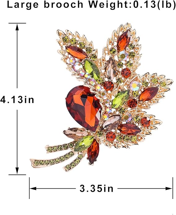 YOQUCOL Big Large Brooch Pin Austrian Crystal Leaf Shape Bouquet Rhinestone Scarf Decoration Wreath Cloth Brooches Pins For Women Girls