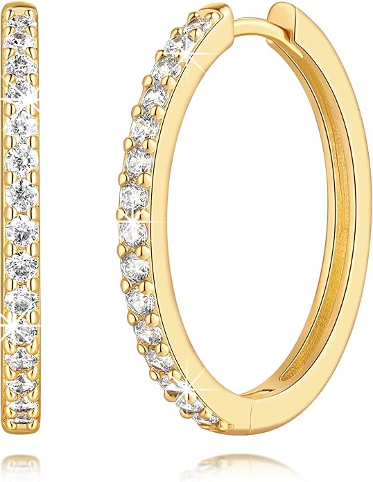 14K Gold Plated Earrings for Women 14K Gold Plated Hoop Earrings for Women Cubic Zirconia Shining Gold Plated Hoops Earring for Womens Hoop Lightweight Hoops Earring for Womens 12/14/16/20/25/30mm