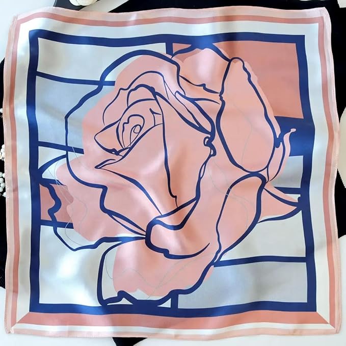 ANDANTINO 100% Pure Mulberry Silk Small Square Scarves -21'' x 21''- Digital Printed Neckerchief –Women Men Lightweight Scarf