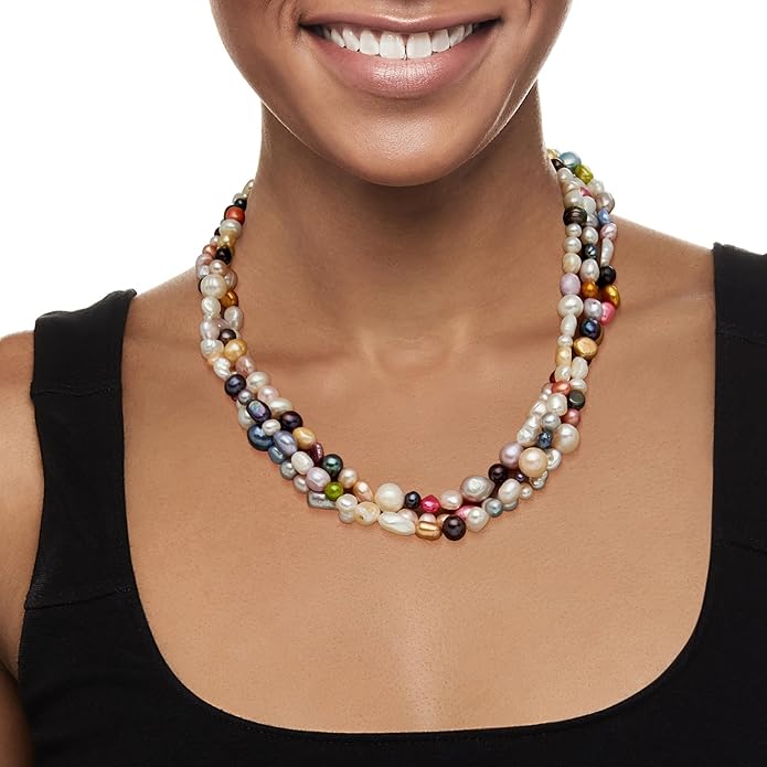 Ross-Simons 3-9mm Multicolored Cultured Pearl Torsade Necklace With Sterling Silver. 18 inches