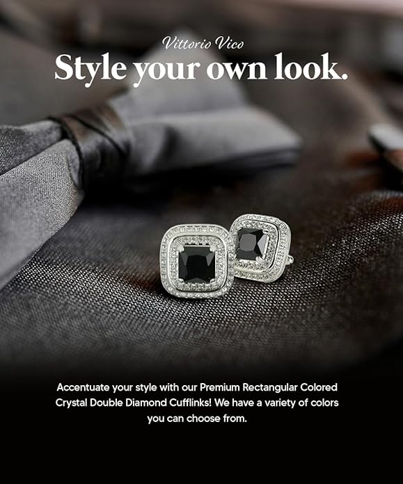 Vittorio Vico Square Colored Crystal Double Diamond Set Cufflinks