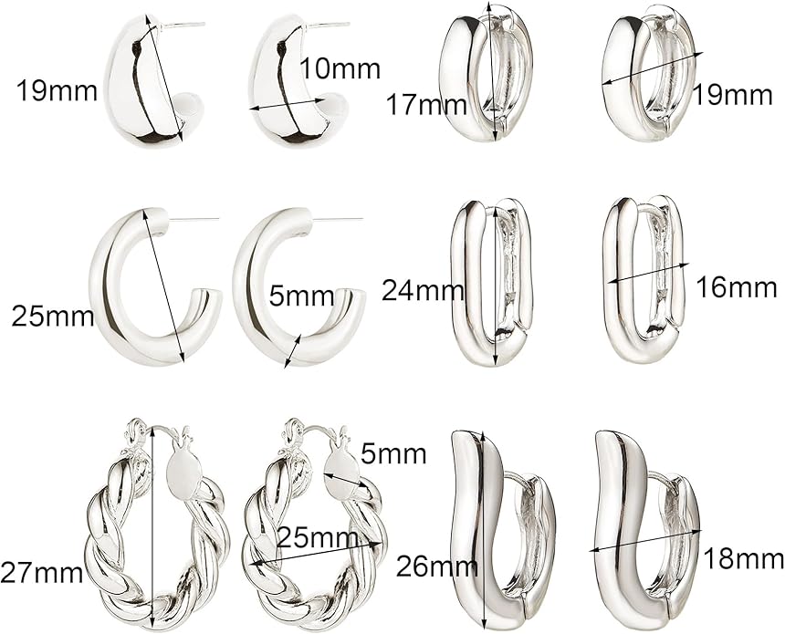 6 Pairs Gold Hoop Earrings for Women, 14K Gold Plated Huggie Hoop Earrings Set Hypoallergenic Lightweight Chunky Open Hoops Jewelry for Gift