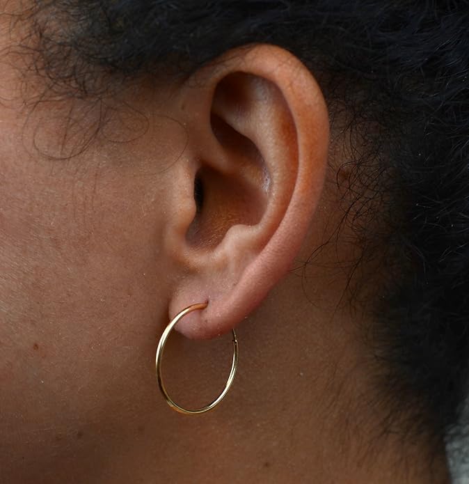 14k Gold Endless Hoop Earrings, 1.25mm Thick Tube