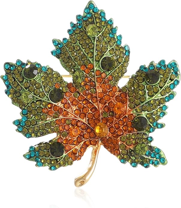 Premium Maple Leaf Brooch for Women Rhinestone Crystal Leaf Brooch Pin Blue/Green/Red Maple Leaf Brooch Lapel Pin Clothing Hat Bag Accessories for Christmas Valentine's Day Birthday Gift, Crystal,