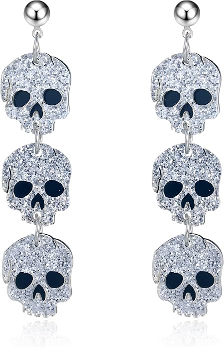 Halloween BOO Ghost Skull Earrings for Women, Gothic Dark Bat Dangle Earrings,Retro Acrylic Cute Lightweight Drop Dangle Earring Jewelry Gifts, Holiday Festive Cosplay Party Decorations Accessories