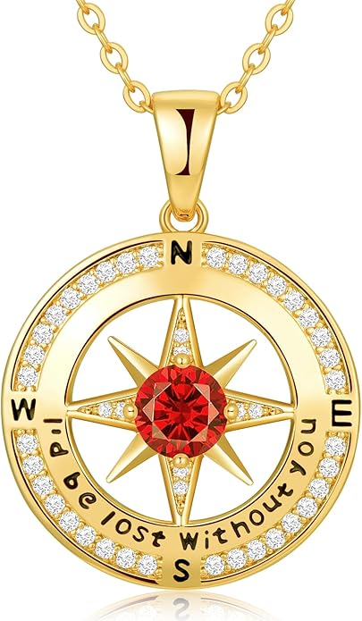 Zifeel Compass Necklace Gifts for Women wife - S925 Sterling Silver Birthstone Necklaces for Women - Anniversary Birthday Gifts for Her Wife Girlfriend - Valentines Mom Mothers Day Christmas Gifts Jewelry for Women
