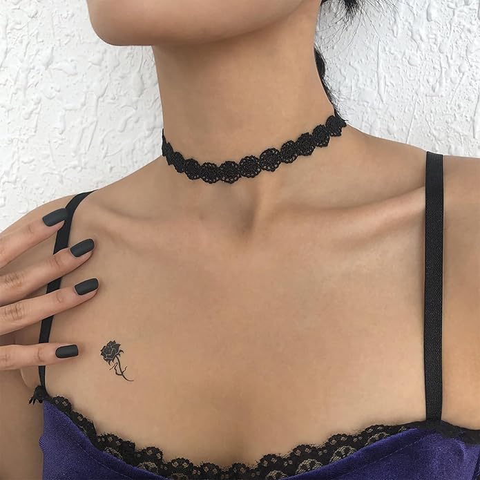 Fesciory Black Necklaces for Women, Adjustable Layered Velvet Leather Lace Collar Necklace, Goth Jewelry Gifts.